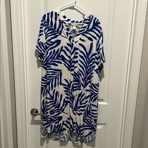 H&M Blue and White Tropical Print Midi Dress